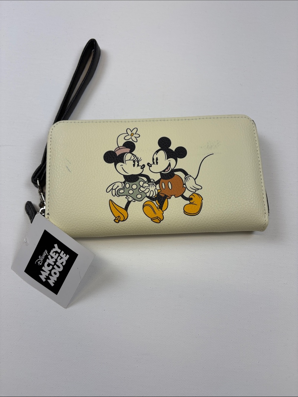 DISNEY MICKEY & MINNIE MOUSE ZIP AROUND WRISTLET WALLET CREAM NWT